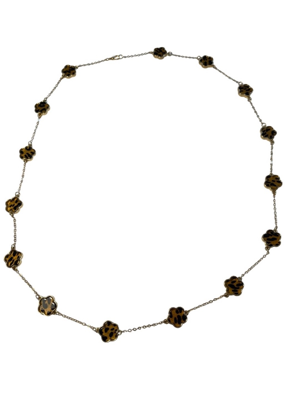 Leopard Print Flower Charm Long Necklace 30” - NWOT **